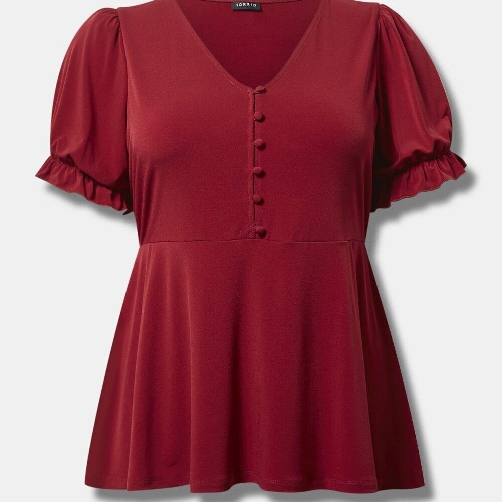 Studio Knit Babydoll Button Front Puff Sleeve Babydoll - Picture 5 of 6